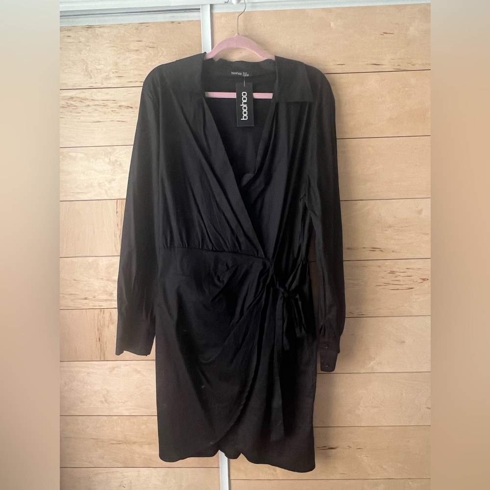Boohoo black wrap dress